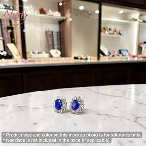 Pendientes de Diamantes y Zafiros Estilo Diana con Halo Clásico Ovalado en Oro Blanco Sólido de 18K para Mujer, de Sheri Jewels - Regalo de Aniversario - Product Image 3