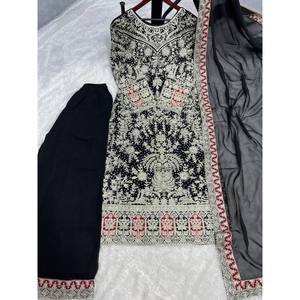 Magnifique ensemble haut en georgette, pantalon palazzo et dupatta avec broderie de diamants pour les occasions spéciales, pour les robes de bal - Product Image 2