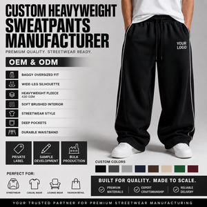 Premium Quality <b>Men's</b> Black Wide Leg Sweatpants With <b>White</b> Side Stripe Elastic Waist Drawstring Casual Streetwear <b>Men</b> Sweatpants - Product Image 6