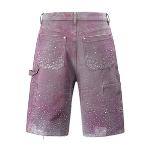 Meilleur fabricant de vêtements : Nouveauté 2026 – Short en jean taille haute tendance, coupe déchirée, noir délavé, en denim cristallisé - Product Image 2