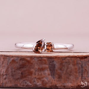 Champagne Pear and Cushion Cut Lab Diamond <b>Two</b> <b>Stone</b> <b>Ring</b> Toi et Moi Style Sterling Silver 925 Elegant Minimal Bridal <b>Ring</b> - Product Image 1