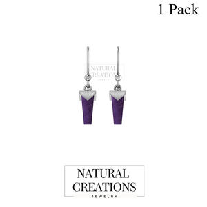 Premium High Finish 925 Sterling <b>Silver</b> Amethyst Pencil Shape Dangle <b>Earrings</b> Hook Bezel Setting Trendy <b>Wedding</b> Gift - Product Image 2