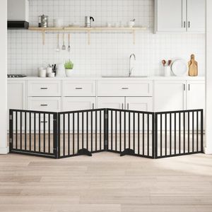 Barrière pliable pour chien à 4 panneaux avec porte, 126,0 pouces, en bois de peuplier noir, barrières et enclos pour animaux de compagnie - Product Image 1
