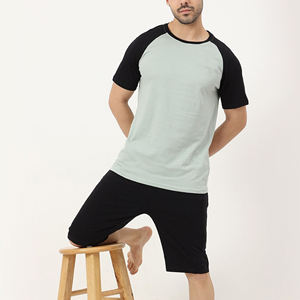Ensemble T-shirt et short en coton pour homme, col rond, manches raglan, respirant, décontracté, pour l'été, avec impression de lettres sur le devant - Product Image 5