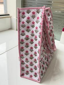 Hand-Block Printed Quilted Winter Tote Shopping Bag From India Multi-Color Floral Design Two <b>Shoulder</b> <b>Straps</b> Lining Wholesale - Product Image 5