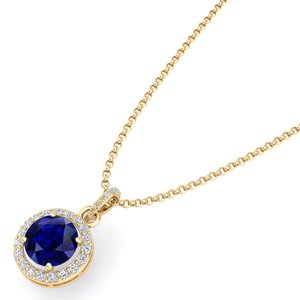 REYES Luxurious Round Cut 2.73Ct Blue Sapphire Gemstone Pendant Chain <b>Necklace</b> in 925 Sterling <b>Silver</b> Moissanite Fine Jewelry - Product Image 3