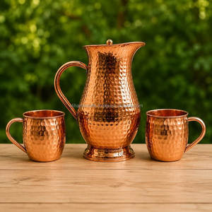 Handcrafted Heavy Gauge Copper Water Pitcher and <b>Mug</b> Drinkware Set for Family Tableware - Product Image 2