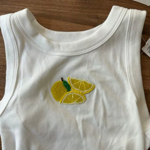 Débardeur en coton tendance, orné de perles, motif citron, sans manches, pour femme, style décontracté d'été, col rond, vêtements féminins - Product Image 1