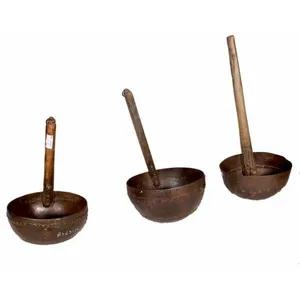 Juego de Cucharones de Hierro Vintage con Mango de Madera, Utensilios de Cocina Tradicionales, Soporte para Utensilios de Cocina, 3 Piezas, Decoración para Colgar en la Pared - Product Image 1