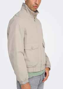 Blouson bomber utilitaire minimaliste de haute qualité, coupe-vent léger à col cheminée crème uni, personnalisable pour homme - Product Image 4