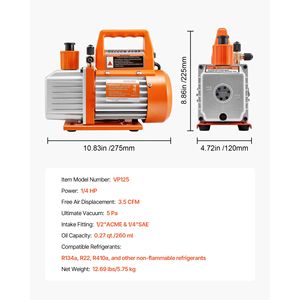 Pompa per vuoto rotativa a palette monostadio da 1/4 HP 3.5 CFM per sistemi HVAC R134a R22 R410a con serbatoio olio 1720 P - Product Image 4