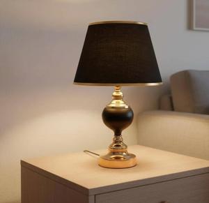 Traditional Brass Table Lamp with Black Fabric Empire Shade Warm White Light for Bedroom <b>Decorative</b> <b>Lighting</b> - Product Image 1
