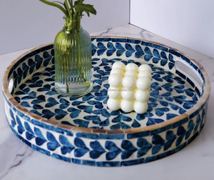 Luxury Handmade Breakfast <b>Bed</b> Tray <b>Rustic</b> Mother Pearl Serving Tray Design with Wood Handle for Food Serving - Product Image 1