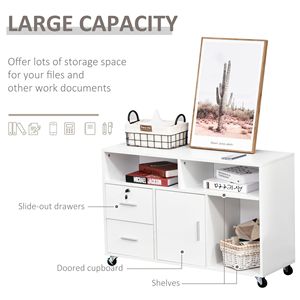 Mobiletto Organizzatore Bianco per Ufficio Domestico con Supporto Stampante, Ruote Girevoli e 2 Freni Bloccabili, Cassetto - Product Image 4