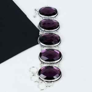 Amethyst Gemstone Handmade 925 Sterling Silver <b>Charm</b> Bracelet Luxury Jewelry Stamped GIA Certified 100% Natural Color Gift for - Product Image 6