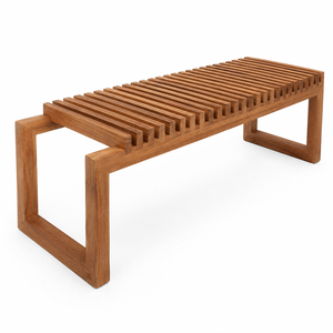 Banc de patio en bois moderne, design minimaliste, mobilier d'extérieur, siège à lattes durable pour jardin, villa, resort - Product Image 3