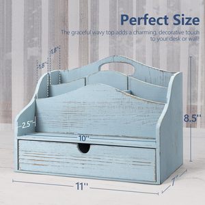 <b>Rustic</b> Blue Wooden <b>Desk</b> Organizer Box Set Custom Decorative Wood Office Tabletop Storage Container Wholesale Craft Base - Product Image 6