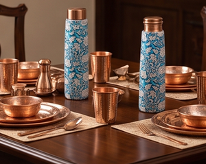 Modern Trendy Floral Pattern <b>Copper</b> <b>Bottle</b> Designed Modern Minimalist Style For Everyday Use Travel Gym Yoga Office And Gifts - Product Image 5