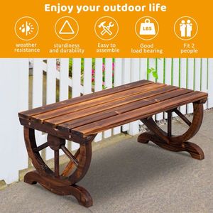 Rustic 2-Person Outdoor Wagon Wheel Bench Brown Porch Garden Bench for Backyard Patio - Product Image 2