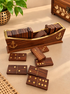 <b>Domino</b> <b>Set</b> Double Six Tiles with Brass Inlay Wooden Box - Product Image 6