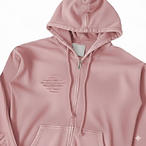 <b>Pink</b> Hooded <b>Tracksuit</b> Set 100% Cotton Lightweight Casual Loose Fit Full Length With Ripped Details For Women Autumn Wear - Product Image 4