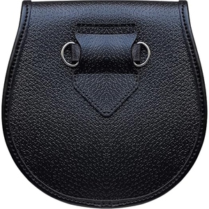 Sporran en cuir noir de qualité supérieure avec motif écossais vert, rabat clouté à motifs celtiques et trois pompons – Accessoire traditionnel pour kilt écossais - Product Image 2