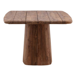 Mesa de Comedor Antigua de Estilo Mediados de Siglo, de Madera de Teca Reciclada, con Bordes Curvos, Base de Pedestal Grande, para Hogar, Cocina o Restaurante - Product Image 3