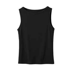 Débardeur côtelé sans manches pour femme, col rond, style sport, décontracté, coupe courte, couleur unie - Product Image 1