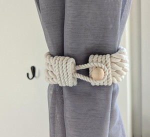 Handmade Cotton Rope Curtain <b>Tieback</b> – Wooden Bead, Boho Home Decor - Product Image 4