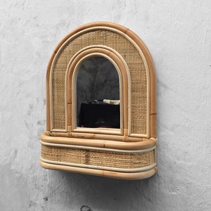 Classic Rattan <b>Mirror</b> With Storage Space Natural Handwoven Bathroom Dry Area <b>Mirror</b> For Keeping <b>Small</b> Toiletries From India - Product Image 5