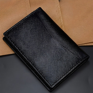 Saffiano Pattern Black Leather <b>Card</b> Holder Diagonal Slot Vertical Pocket <b>Wallet</b> For Men Premium Luxury High Quality Slim Case - Product Image 6
