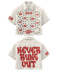 Camiseta Deportiva Oversize de Algodón Suave de Alto Gramaje con Cuello Redondo, Corte Boxy Personalizado, Adorno de Pedrería y Manga Acampanada - Product Image 1