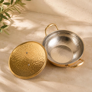 Round Pure Brass Kadahi With Dual Handle And Lid Traditional Chinese Cookware <b>Pot</b> For Stovetop <b>Cooking</b> Durable - Product Image 5