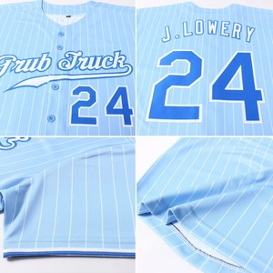 Anti-Bacterial Top Quality OMMiZ men Custom <b>Light</b> Blue White Pinstripe Royal-White Authentic Baseball Jersey - Product Image 5