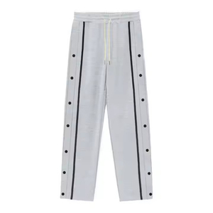 Pantalon de jogging formel en toile polyester/coton pour homme avec cordon de serrage, pantalon de survêtement en coton pour homme avec bande latérale et taille élastique - Product Image 1