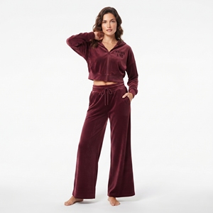 Conjunto Deportivo de Terciopelo para Mujer, Ropa Casual, Top con Cierre Completo, Pantalones Jogger Anchos con Cintura Alta y Cordón Ajustable, Ropa de Invierno - Product Image 3