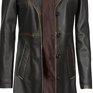<b>Men's</b> Genuine Leather <b>Long</b> Trench <b>Coat</b> Notched Lapel Single Breasted Thick Outerwear custom leather <b>coat</b> - Product Image 5