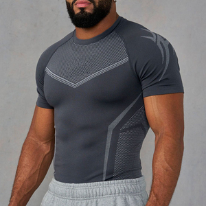 <b>Men's</b> Slim Fit Compression <b>T</b>-<b>Shirt</b> Short Sleeve Athletic Solid <b>Navy</b> <b>Blue</b> Quick Dry Breathable Sporty O-Neck Knitted Blank Design - Product Image 6