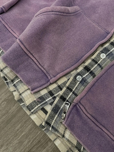 Sudadera con capucha de algodón 100% de alta calidad con logo personalizado, estilo vintage, con cremallera, de felpa francesa, lavado ácido, 360 g/m², gruesa, de gran peso, con patchwork a cuadros, oversize. - Product Image 3