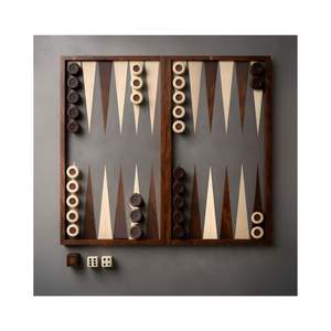 Juego de Backgammon Minimalista de Estilo Nórdico, Tablero Plegable en Chapa de Nogal y Gris - Elegante Juego de Mesa de Viaje con Dados de Precisión - Product Image 1