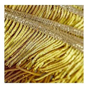 OEM Gold Bullion Fringe Trim Customized Gilt Bullion Tassel Fringe Plated Bullion and Mylar Thread Fringe All Sizes