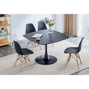 Table à manger sur piétement en MDF de style Mid-Century de 42,1 pouces, plateau noir avec dossier de dossier inclinable pour 4 à 6 personnes - Product Image 2