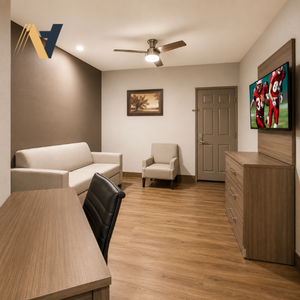 Colección de Muebles para Habitaciones de Hotel Red Roof Inn, Muebles Comerciales Hechos de MDF Resistente, Decorativos con HPL, Diseño Moderno, Vietnam - Product Image 1