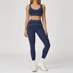 Yoke <b>Women's</b> High Support Color Blocking Workout Set Breathable Yoga Running Gym Fitness Suit with Removable Straps - Product Image 4