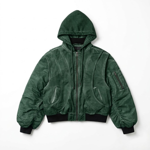 Chaqueta Bomber Verde con Capucha para Hombre, Casual, Resistente al Viento, para Otoño, Corte Regular, Color Sólido, Tejido de Poliéster - Product Image 6