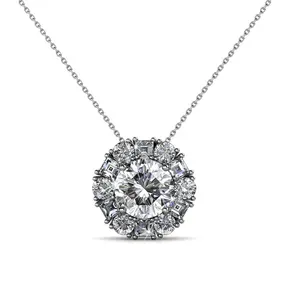 Premium Austrian Crystal Jewelry 925 Sterling Silver Fashion Flower Round Pendant Women Necklace Destiny Jewellery