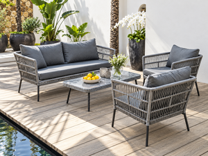 Moderno juego de sofás para patio exterior de 4 piezas con mesa de centro, muebles de ratán PE gris - Product Image 1