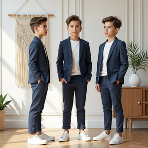 Conjunto de 2 Piezas para Niños, Traje Azul Marino, Blazer y Pantalones, Estilo Casual Elegante para Bodas y Fiestas - Product Image 3