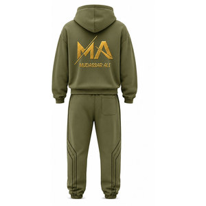 Mudassar - Chándal Ligero para Hombre, Color Verde Oliva, Talla Grande, Estilo Vintage, con Capucha, 100% Algodón, Logotipo Estampado en Foil, Cordón Ajustable - Product Image 5