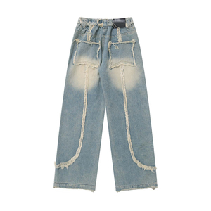 New Arrival Street-Wear Style Printed Logo Classic High Rise Skinny Patchwork <b>Jeans</b> for <b>Man</b> Wholesale Price Washed Denim Pant - Product Image 1